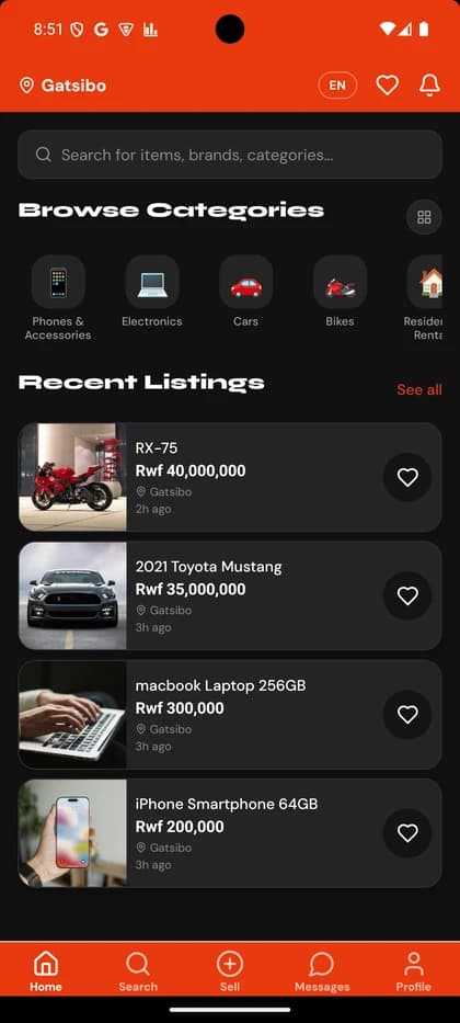 RAY Markets home — recent listings across Rwanda